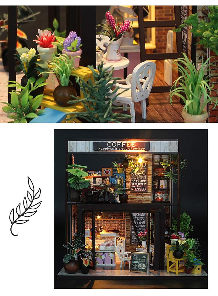 Moin moin кукольный домик миниатюрный набор для ручной работы кофейня с множеством растений кофейня кафе кофе современный средний размер светодиодный светильник 2004DH152