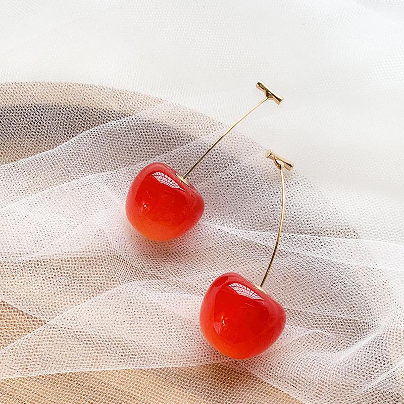 Sweet Red Cherry Earrings for Women Fashion Delicate Fruit Design Drop Dangle Earrings Wedding Party Ear Jewelry Gift