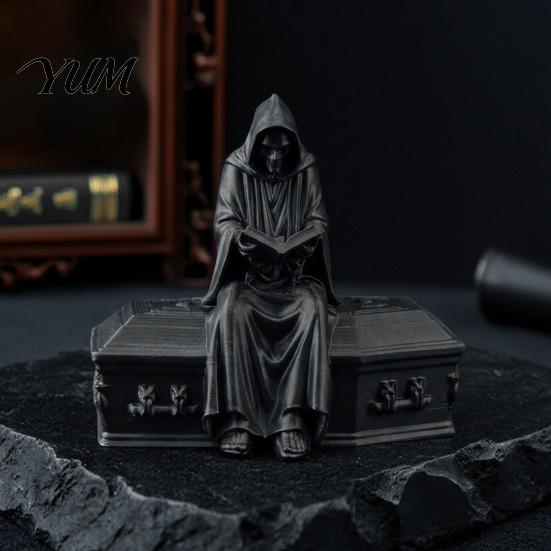 Коллекционные готические фигурки 3D-печатная фигурка скелета-читателя, статуэтка читателя в капюшоне, креативные украшения для спальни, жуткое настольное украшение для дома