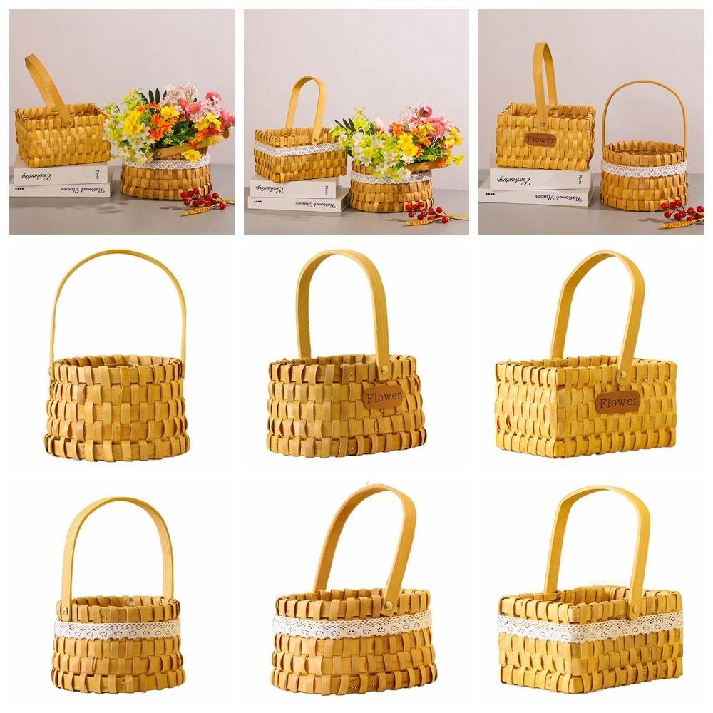Brown Handheld Woven Flower Basket with Handle Decorative Baskets Gift Storage Basket