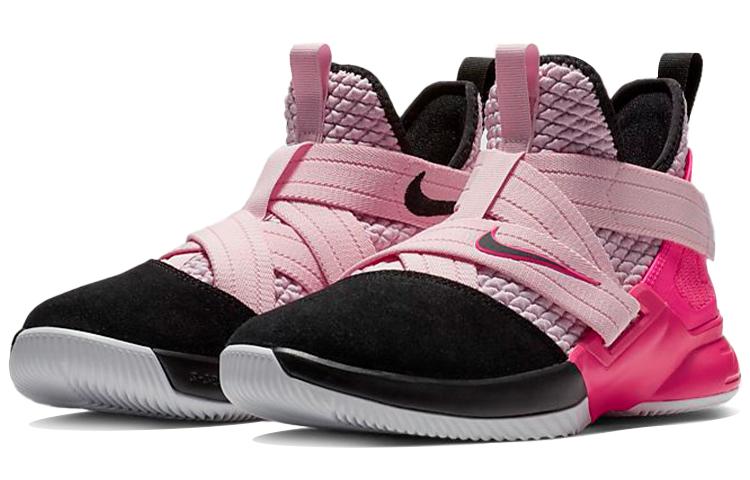 Nike Lebron 12 Удобные Нескользящие Амортизирующие Износостойкие Средние Детские Баскетбольные Кроссовки Черно-Розовые AA1352-666