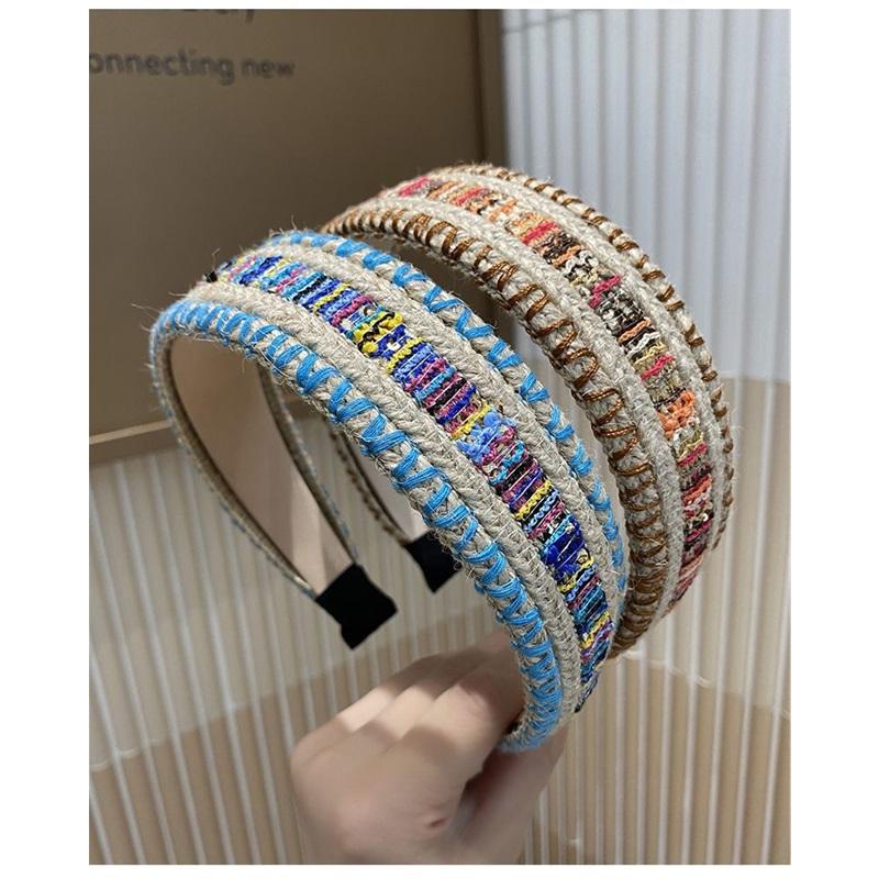 Bohemian Woven Wide Headband for Women, Vacation Style Non-slip Hair Hoop, Colorful Stitching Hairband for Washing Face & Daily Use