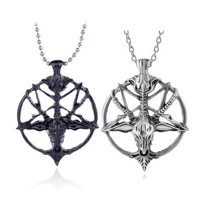 Ожерелье с пентаграммой, кулон с головой козла, сатанизм, оккультный металл, винтажная серебряная звезда, мужские ювелирные изделия