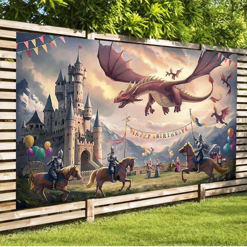 1 set medieval knight and dragon city adventure celebration background decoration polyester banner decoration