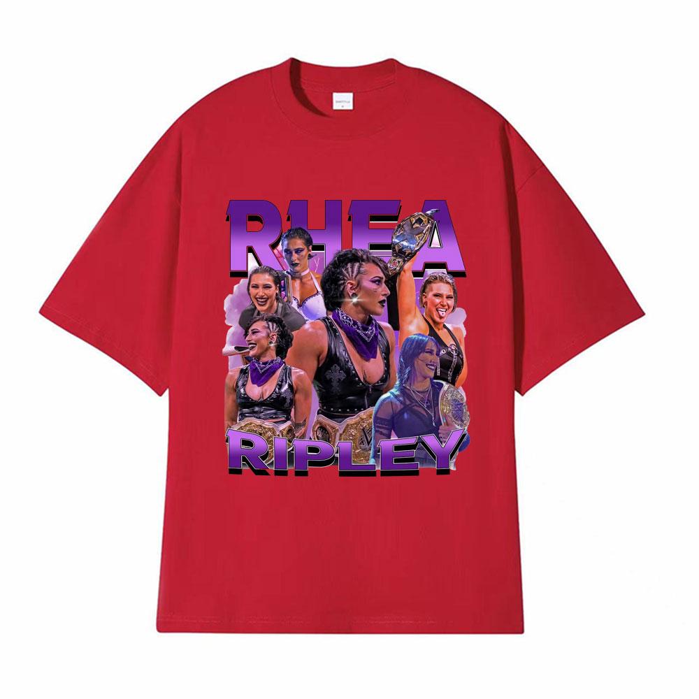 Rhea Ripley Action Figure 90s Vintage Graphic T Shirt Men Womens Oversized Hip Hop High Street Hot Sale Casual Cotton Tshirts