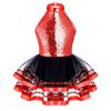 Kids Girls Sequins Halter Ballet Dance Tutu Dress Gymnastics Modern Latin Jazz Dancing Costume