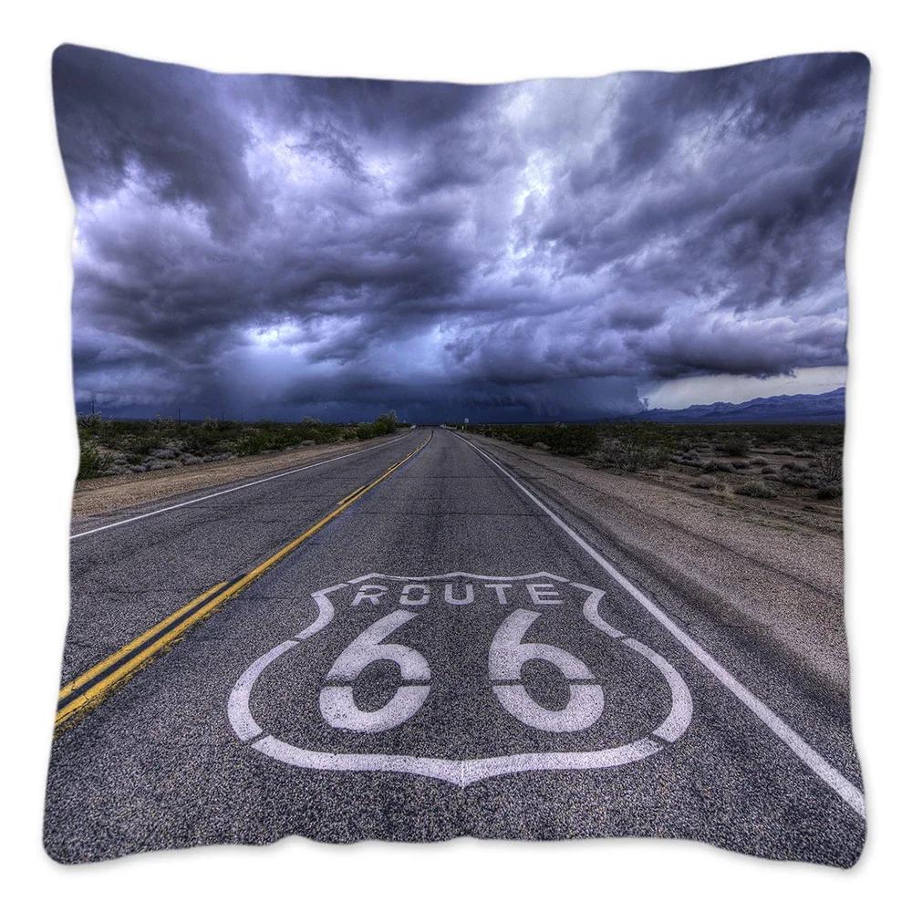 Наволочка Route 66 Retro, украшение для дома, полиэстер, наволочка для дивана, наволочка для автомобиля, натуральный пейзаж, Funda Cojin