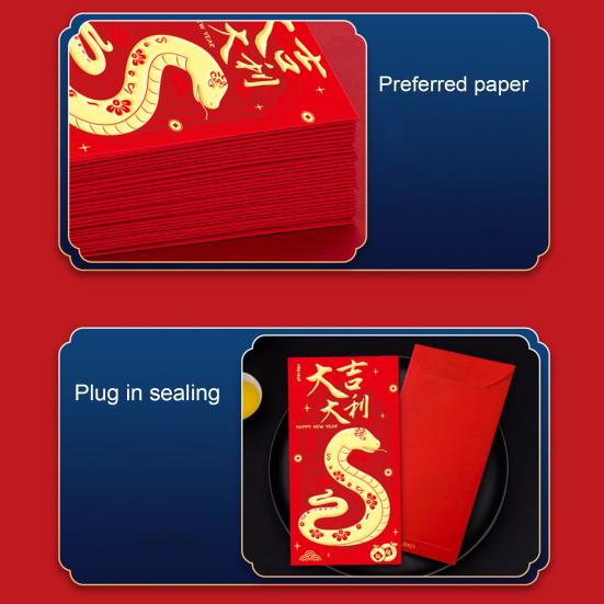 12Pcs Chinese New Year Red Envelopes 2025 Year of The Snake Red Money Pockets Spring Festival Lucky Hongbao for Children And Business Partners