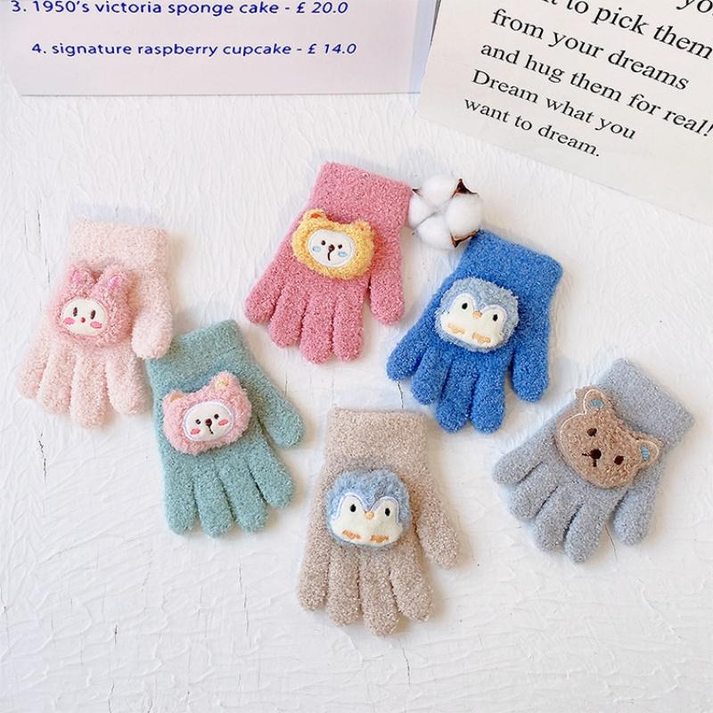 1 пара перчаток для детей, осенне-зимние, корейские модные, милые перчатки с мультяшными животными для детей, пушистые, утолщенные, теплые, для отдыха на открытом воздухе