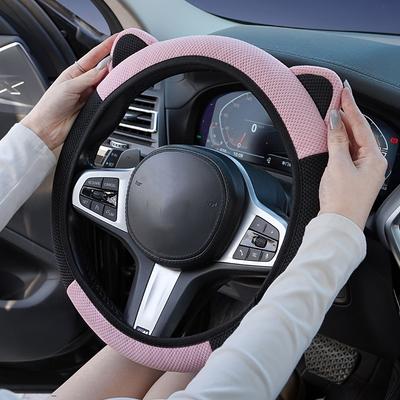 1 шт. Покрытие на руль автомобиля из ледяного шелка, Изысканный дизайн с ушками, Впитывающее пот и дышащее в летнее время, Нескользящее и прочное