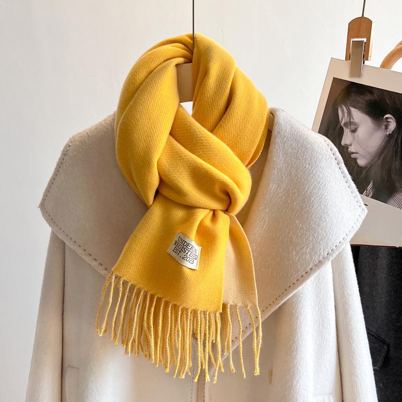 Pink Scarf Women's Winter Shawl Dual-purpose Versatile Imitation Cashmere Solid Color Dual-purpose Thickened Long Double-sided Scarf