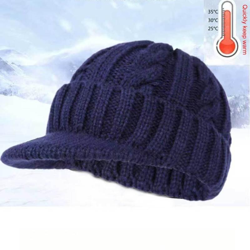 Mens Cable Knit Beanies Winter Hat Thickened Thermal Lined Ear Flap Cap For Cold Weather Outdoor Activity