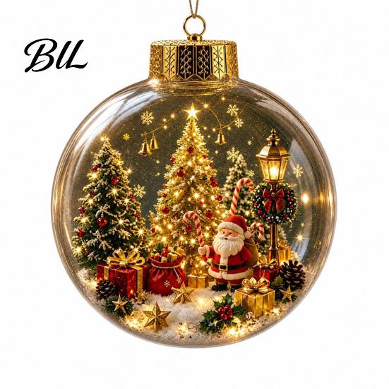 3D Winter Scene Decorations Glowing Christmas Story Ornament, Mini Holiday Light Up Ball Warm Glow Seasonal Decor Hanging Decoration, Acrylic