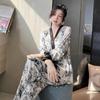 Pajama Sets Female Cardigan Home Wear V-Neck Ink Painting Long-Sleeved Trousers Ladies Silk Comfortable Sleepwear