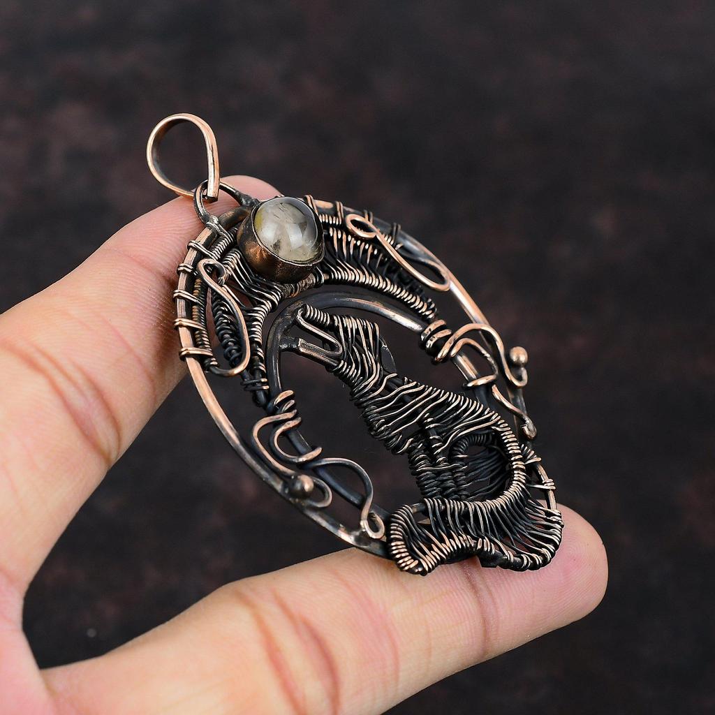 Crystal Quartz Pendant Copper Wire Wrapped Pendant Beautiful Copper Jewelry Handmade Dog Pendant Gemstone Pendant Wire Wrap Jewelry For Gift