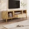 TV Cabinet with Doors and Drawers. TV Cabinet Made of Rattan, Solid Wood Doors, Storage Solution in Country House Style – Low Front Panel.
