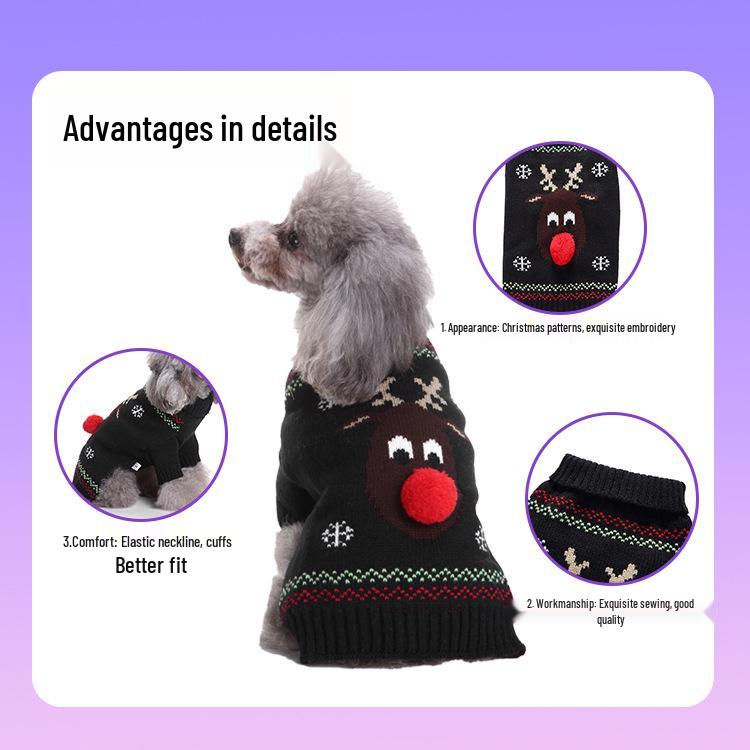 Осенне-зимний рождественский свитер для собаки с высоким воротом - Теплый трикотаж для питомцев
