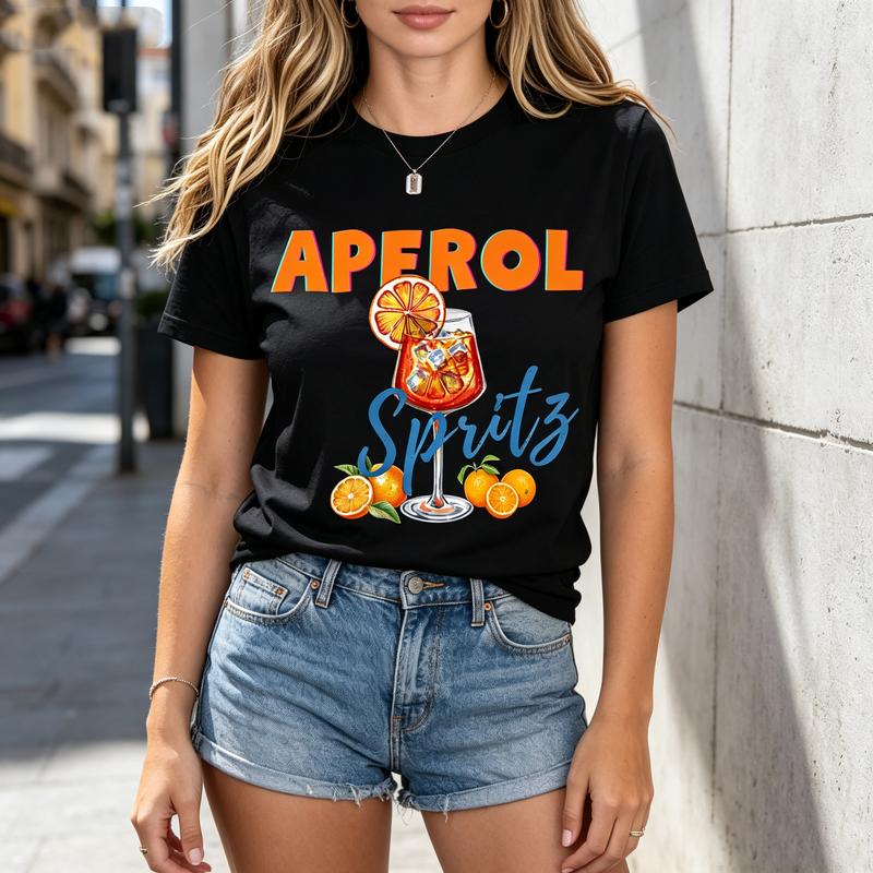 Vintage Aperol Spritz Cocktail Print T Shirt Unisex Unisex Drink Lover Casual Short Sleeve Daily Wear Tops Cotton Harajuku Y2k