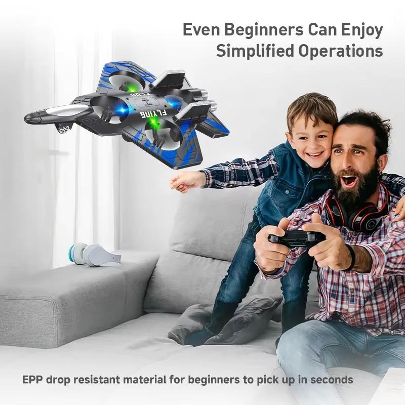 Multifunctional Aircraft Foam Stunt Glider Electric Fighter Remote Control Airplane Helicopter with Lights 2.4G Radio Fall Resistant Plane Toys Gifts