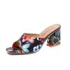 Fashion Womens Sandals Printed Summer 2025 New Thick-heeled Popular High-heeled Sexy All-match Half-slippers Open Toe Casual Basic Shoes