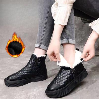 Модные зимние ботинки женские зимние мягкие кожаные короткие ботинки хлопковые теплые ботинки плюс бархатные толстые короткие ботинки