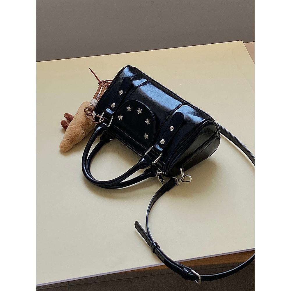 IELGY Ladies Messenger Bag All-Match High-End Black Portable Boston Bag