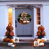 Halloween Door Sign with Cute Ghost Design | Wooden Wreath with Bow for Porch Decor | Farmhouse Style Front Door Welcome Hanger