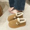 Fashion 2024 Winter New Fashionable Round Head External Buckle Hairy Women's Thick Bottom Cotton Shoes Comfortable Flat Shoes for Women