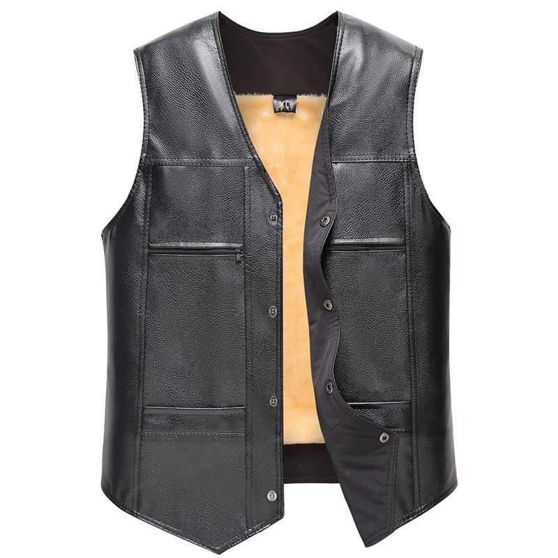 Leather Vest Warm Casual Loose Plus Velvet Thickened Waistcoat Men's Autumn and Winter Vest Vest Jacket