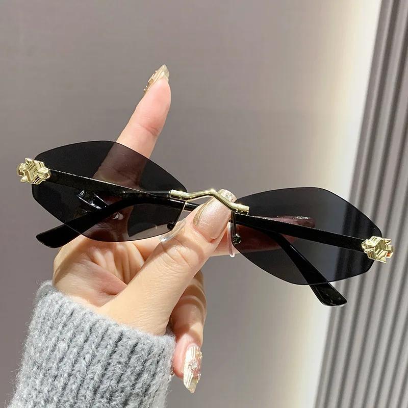 Frameless Sunglasses Women Men Retro Brand Design Metal Small Diamond Frame Vintage Rhombus Rimless Shades Uv400 Glasses