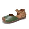 Johnature Mixed Colors Genuine Leather Sandals Retro Square Toe Soft Sole Versatile Women's Flat Shoes