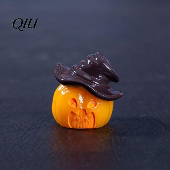 Outdoor Halloween Decoration 3Pcs Mini Resin Figurines, Miniature Pumpkin Ghost Grim Reaper Cake Topper Figure Castle Statue for Spooky Fairy Garden,