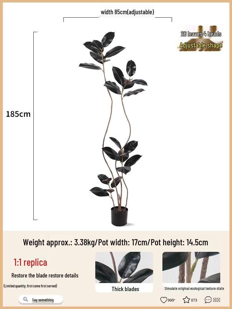 Роскошное искусственное дерево Фикус Эластика Черное Золото: Комнатное украшение и напольное украшение