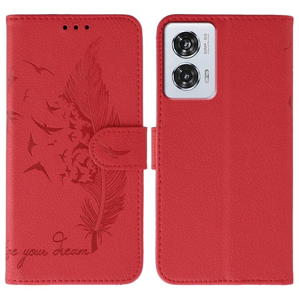For Motorola Edge 50 Fusion 5G Case Feather Imprint PU Leather Wallet Phone Cover