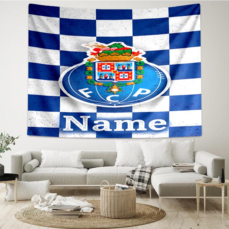 Custom Name FC Porto Print Tapestry, Backdrop, Easy Setup, Ideal for Bedroom, Office & Living Room, with Aesthetic Wall Hanging Decor.