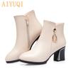 IWomen Winter Shoes Women Winter Boots Pointed Genuine Leather High-Heel Women's Dress Boots Large Size