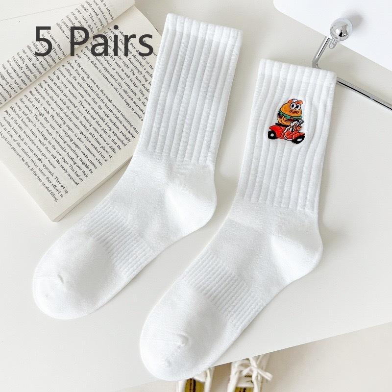 5 пар мужских и женских вышитых носков средней длины с впитывающими пот мультяшными рисунками