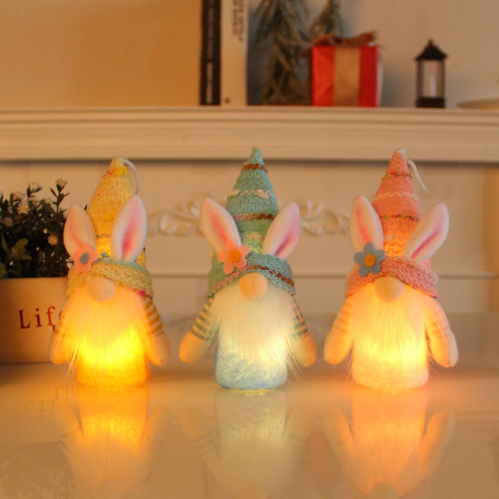 Easter Rabbit Ear With Light Luminous Faceless Gnome Dwarf Dolls Easter Decoration Rabbit Year Gift Kids Rabbit Toy