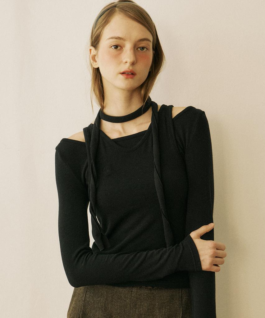OURHOPE Wool Scarf Layered Long Sleeve - Black