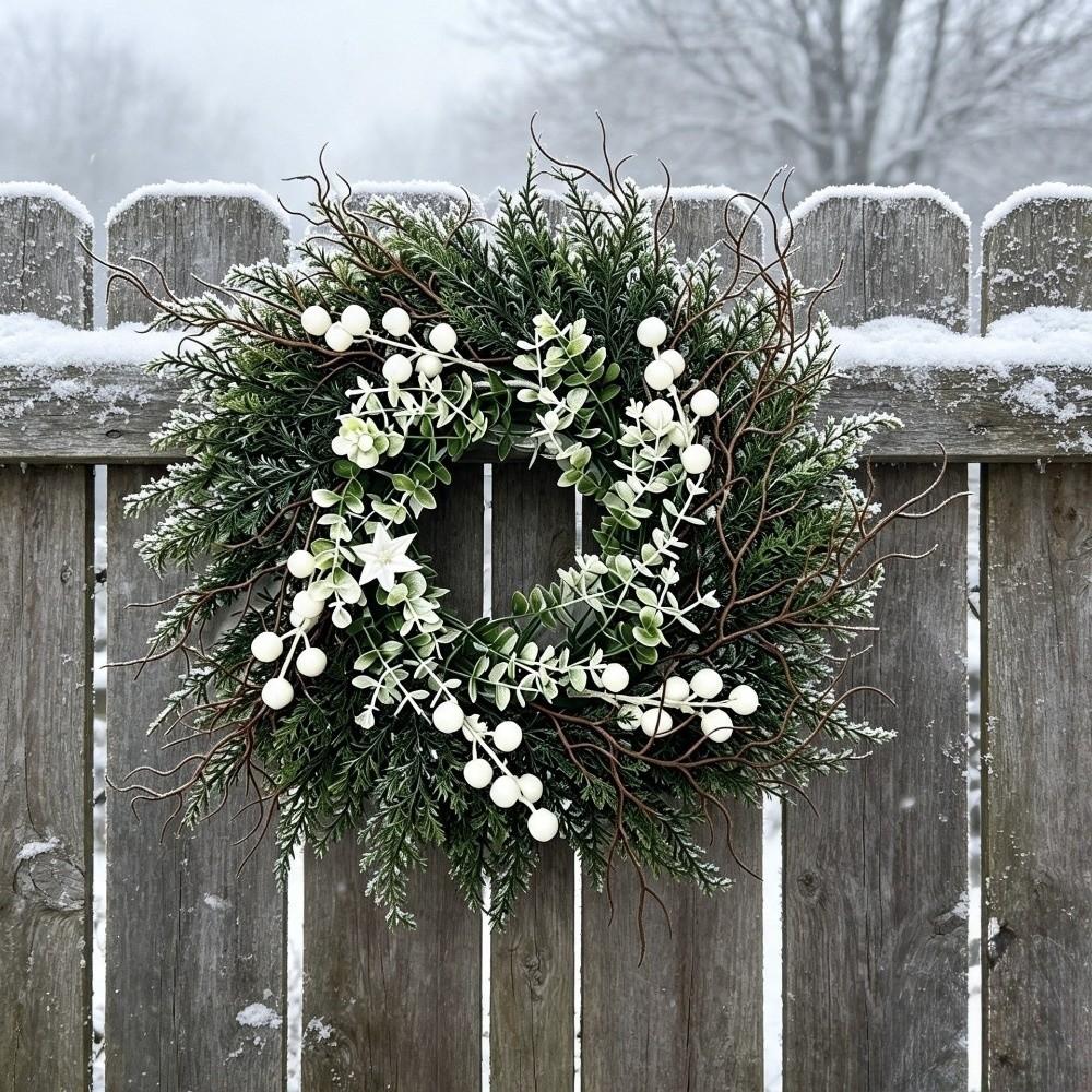 Plastic Front Porch Wreath Green Farmhouse Wreath Xmas Window Decoration