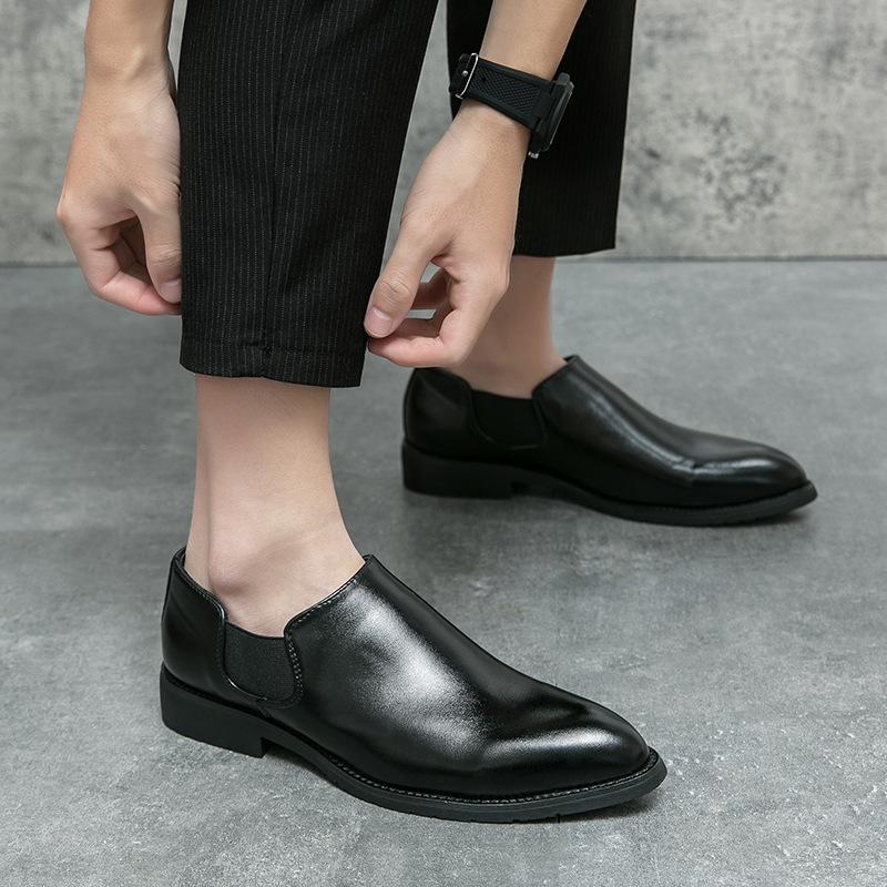 Мужская повседневная кожаная обувь на одну ногу, британские тренды весна-лето, внутренняя высота увеличена, остроносые маленькие кожаные туфли, деловой др