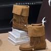 Retro Tassel Strap Western Boots 2025 Autumn New Leather Slim Boots Can Be Folded Stack Boots Martin Boots