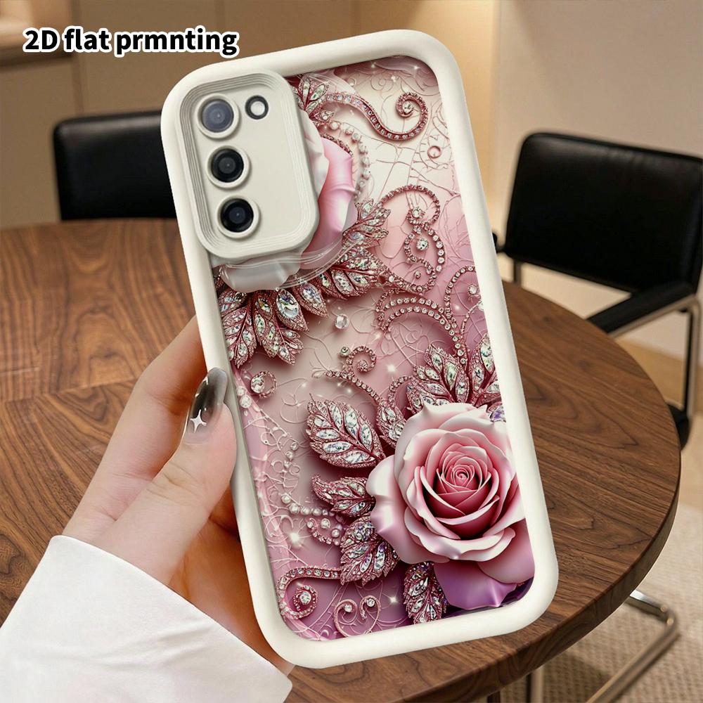Phone Case: 2D Flat Samsung Galaxy A34 A35 M05 M06 S20 S22 S21 FE Plus 5G Step Protection Case, Pink Rose Diamond, Christmas and Halloween Gift