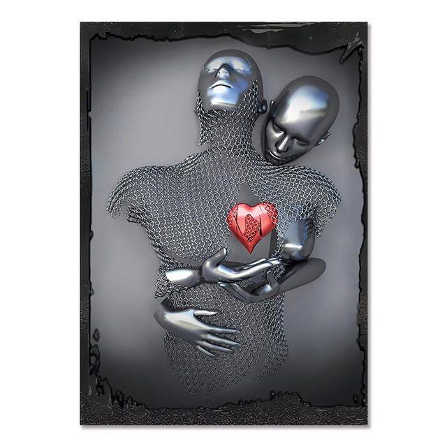 Frame Metal Figure Statue Canvas Painting Romantic Abstract Posters Prints Wall Art Pictures Modern Living Room Decorations