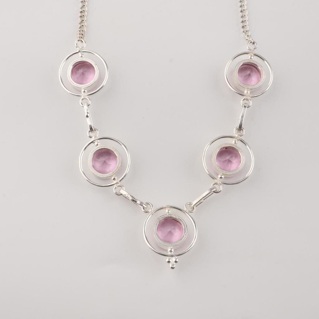 Розовый Морганит Драгоценный Камень Серебряное Ожерелье, Серебро 925 пробы Женское Ожерелье, Морганит Серебряные Украшения, Подарок Камень Июня RN-2-15