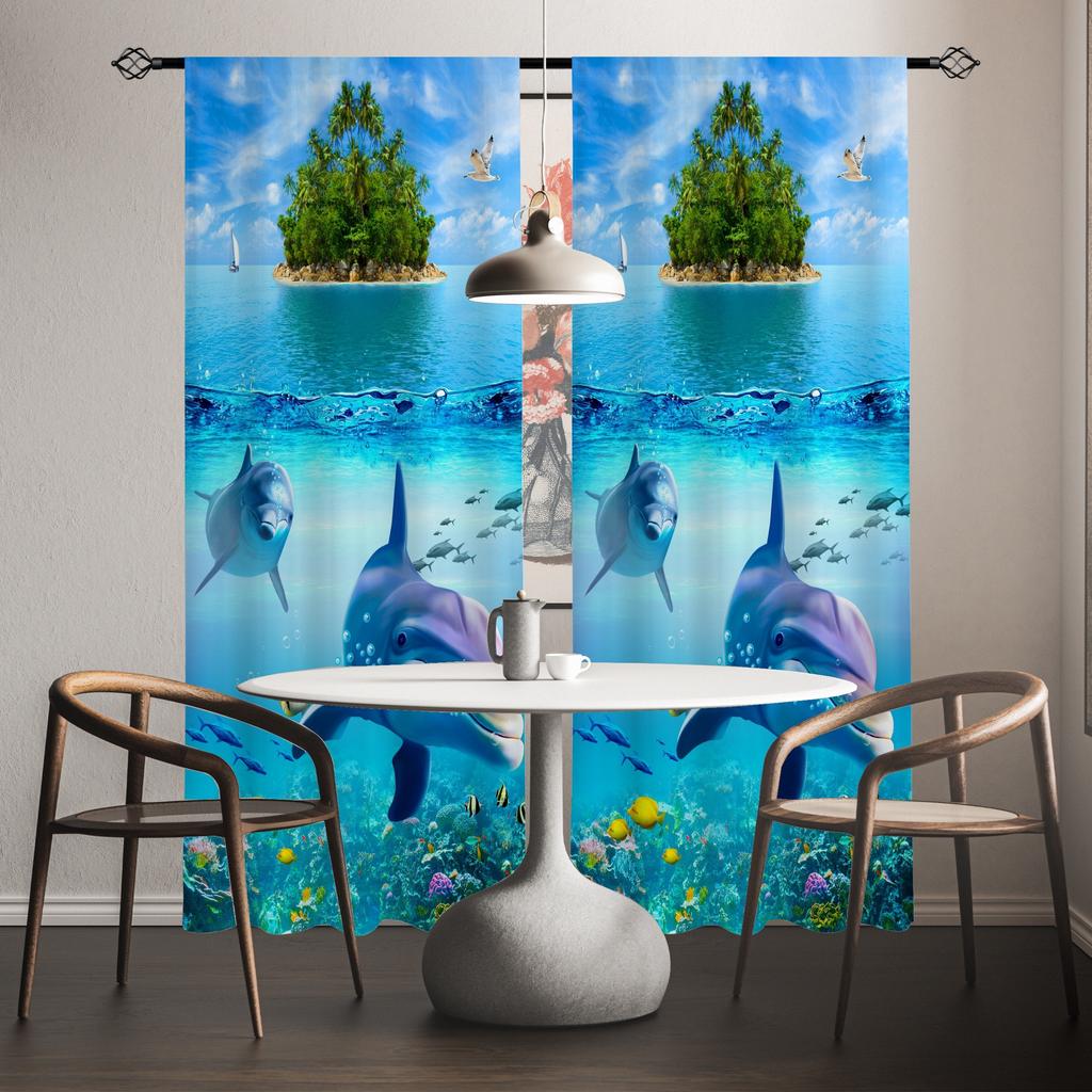 2 шт. Шторы с узором «Дельфин», декоративные шторы на окна, украшения для спальни, гостиной, домашнего декора, украшения комнаты