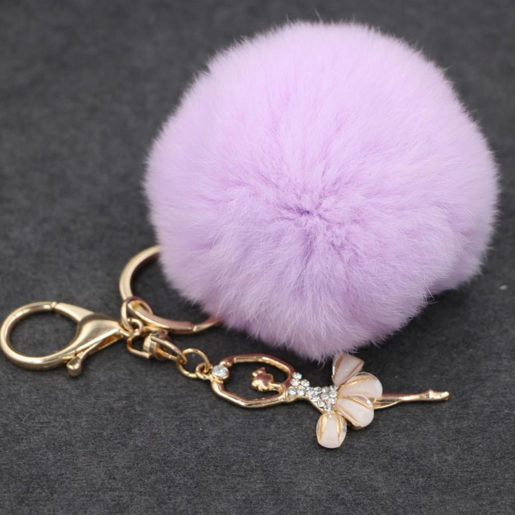 Faux Pom-Pom Keyring Adorable Rhinestone Angel Car Key Charm Women's Handbag Faux Pendant