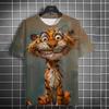 Cartoon Tiger Fun 3d Printing Novelty Fashion Crew-Neck Short-Sleeved Men's Summer Plus-Size Loose Casual Top