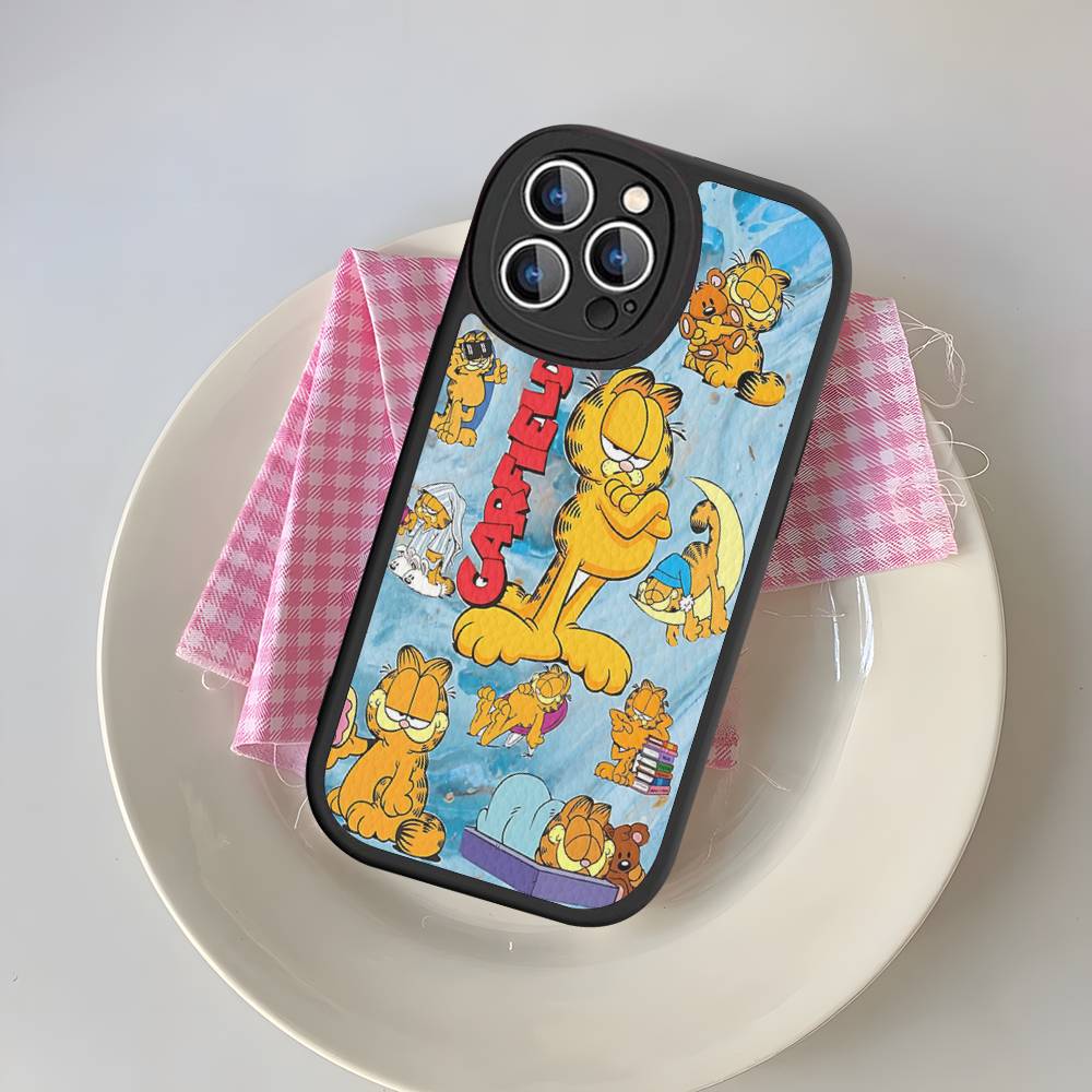 Милый Аниме Кот Гарфилд Чехол для Телефона для iPhone 16 15 14 13 12 11 Pro Max Plus Кожаный Мягкий Задний Чехол