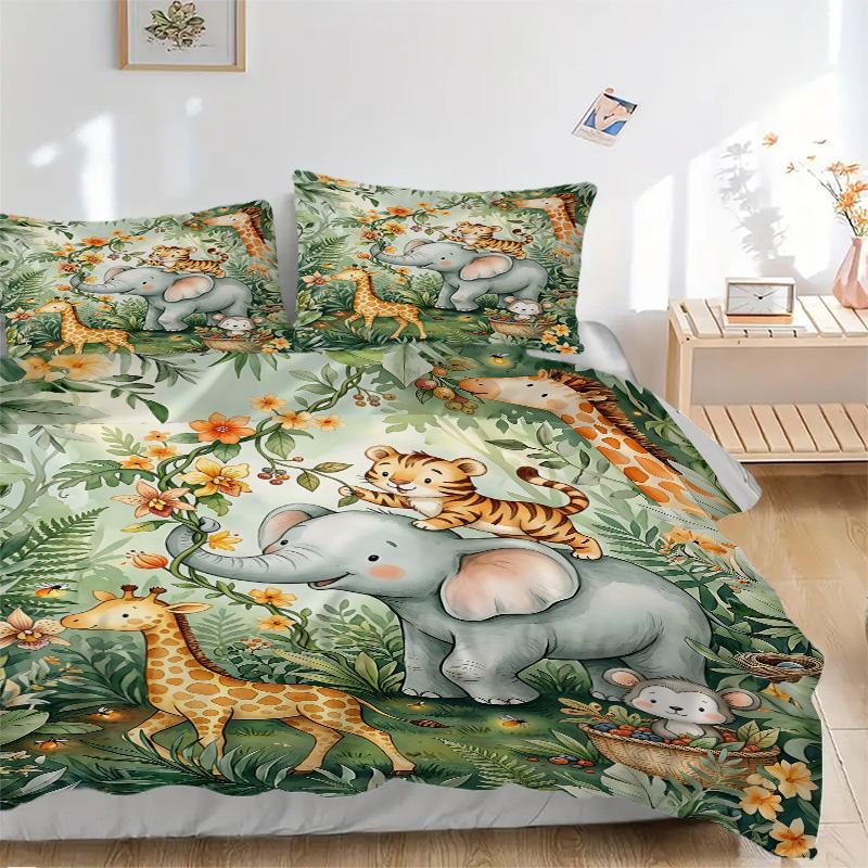 Jungle Safari Friends Print 3Pcs Bedding Setduvet Cover With 2 Bedropillowcase Home Birthday Gift